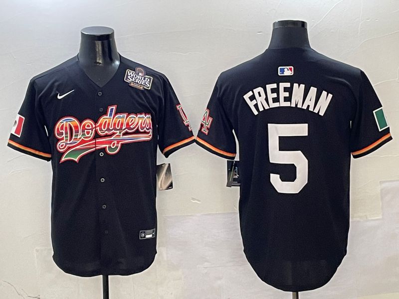 Men Los Angeles Dodgers 5 Freeman Black rainbow Nike 2025 MLB Jersey style 7